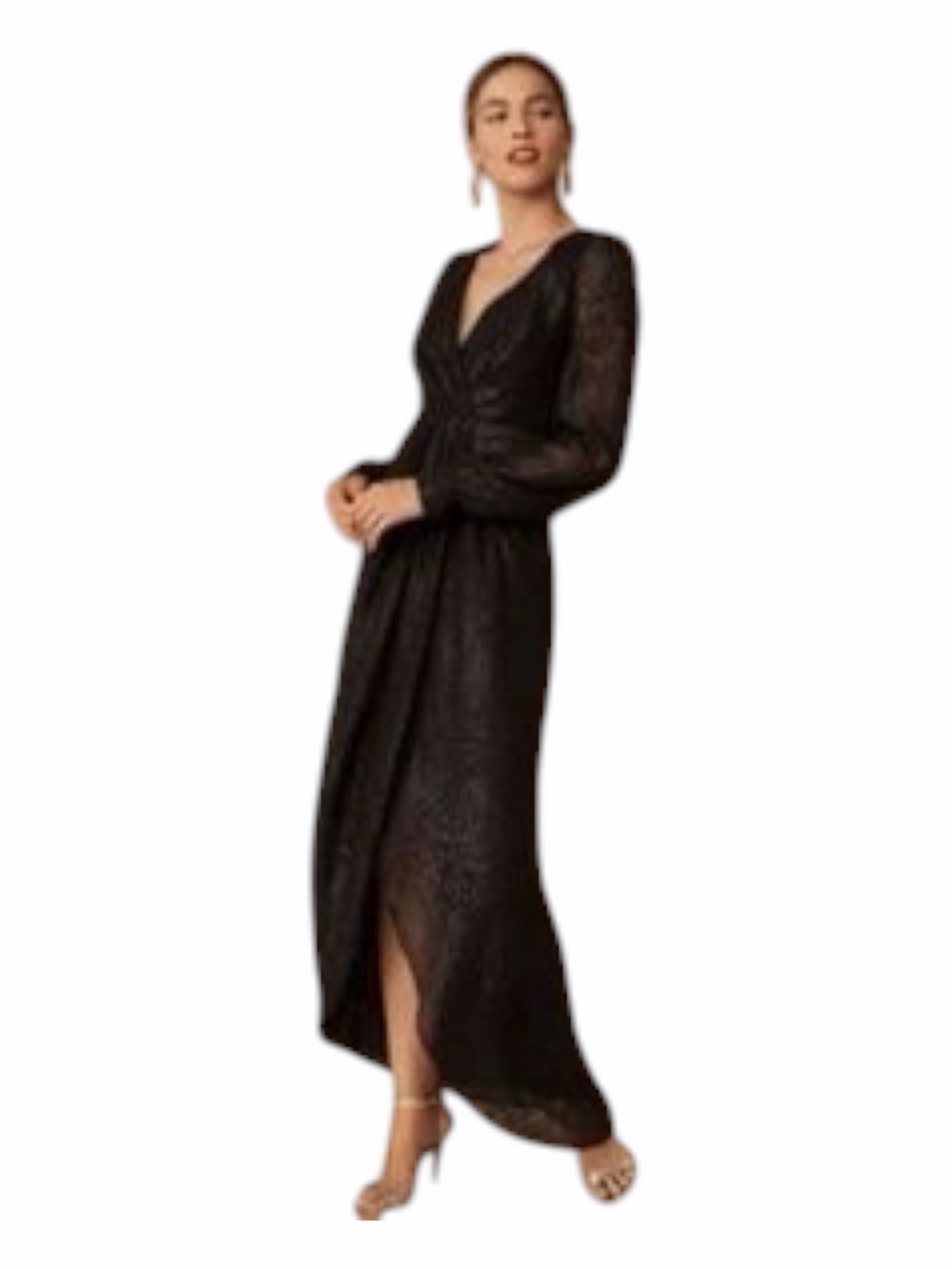 NWT! BHLDN Black Textured Maxi Split-Front V-Neck Cocktail Evening Gown. Size 2.